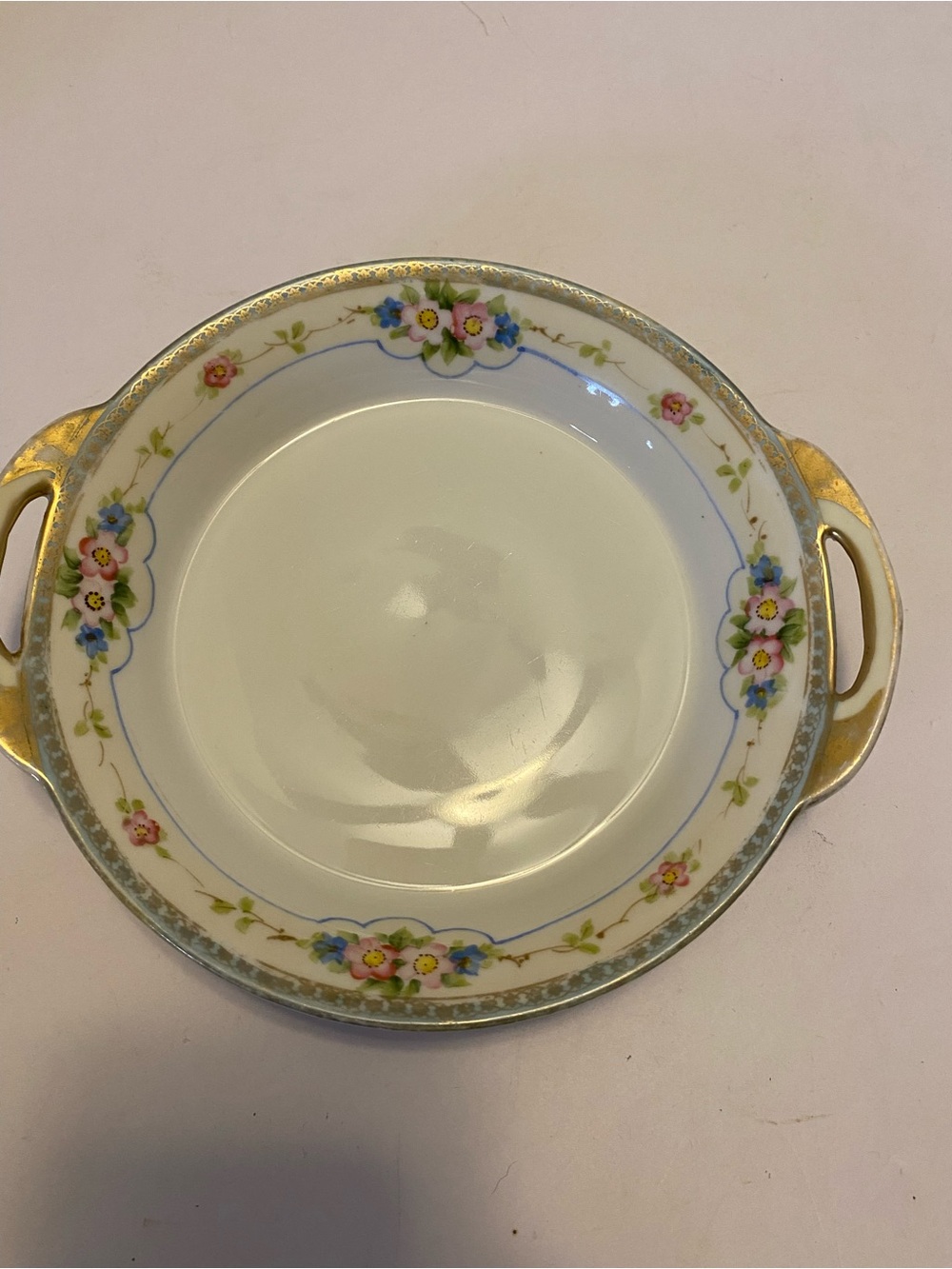 Nippon Porcelain Two Handle Salt/Teabag Dish-Hand Painted/Raised Gold Trim